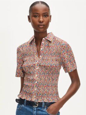 Smocked short-sleeve button-down shirt in Liberty floral fabric J. Crew